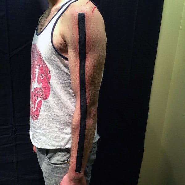 Solid Black Ink Line Minimalist Mens Full Arm Tattoo