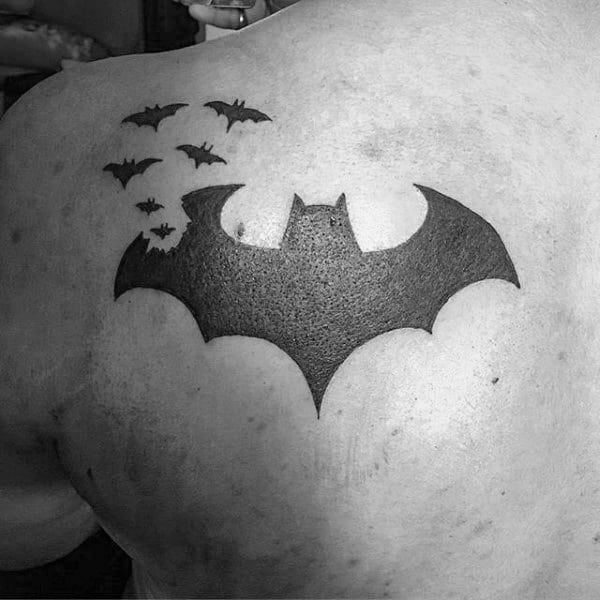 Solid Black Ink Male Batman Symbol Shoulder Tattoos