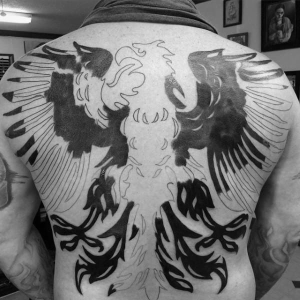 Solid Black Ink Mens Polish Eagle Full Back Tattoo Designs