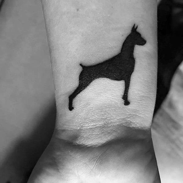 Solid Black Ink Small Wrist Doberman Mens Tattoo Designs
