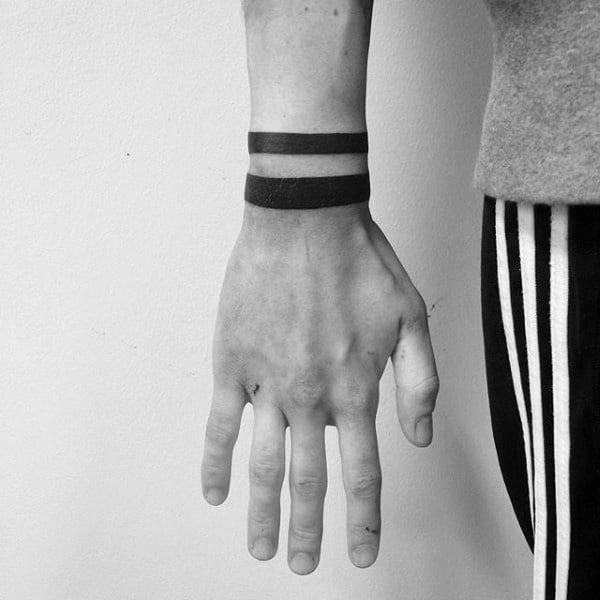 Solid Lines Black Band Mens Wrist Tattoos