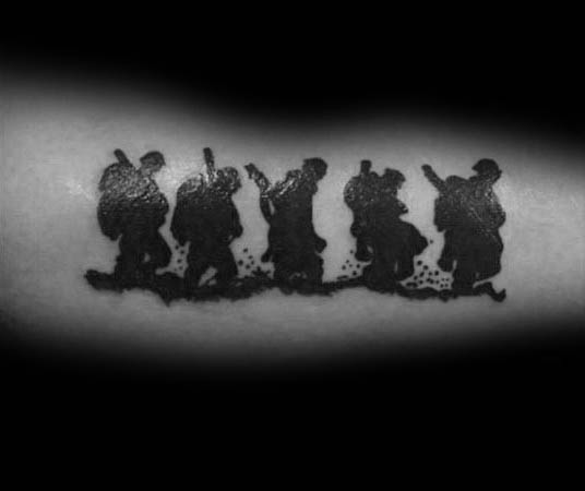 Soliders On Battlefield Mens Silhouette Tattoos On Arm