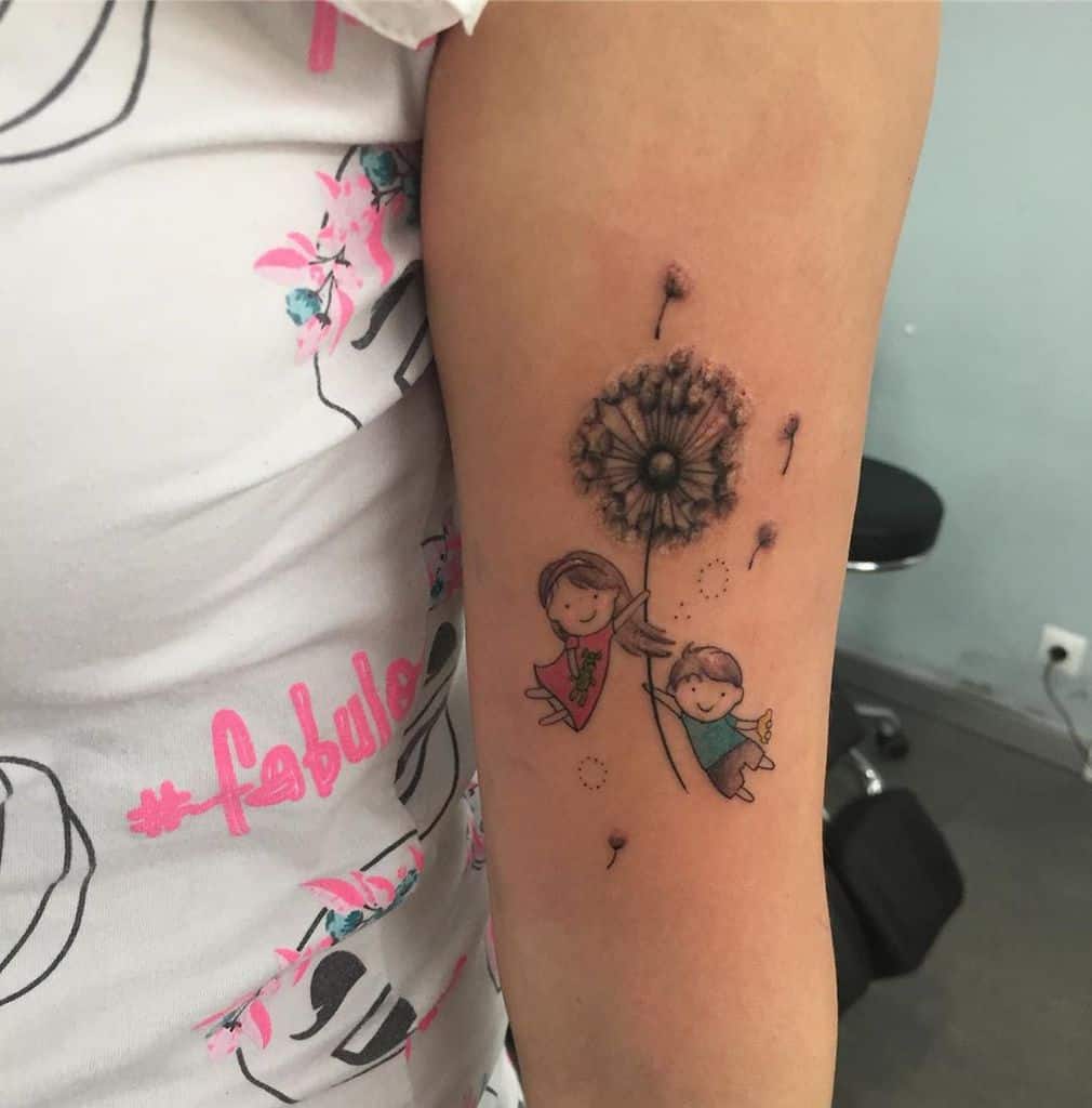son and daughter dandelion tattoo