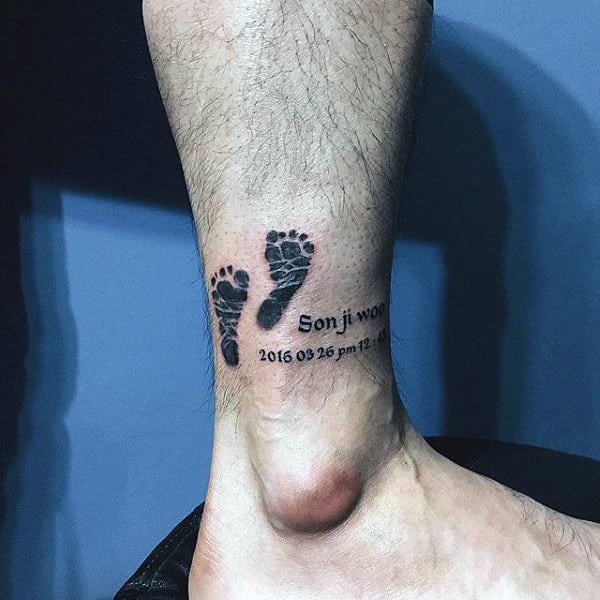 Son Footprint Mens Lower Leg Tattoo Designs