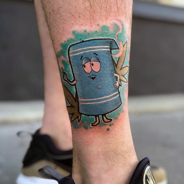 South Park Themed Tattoo Ideas For Men Towlie On Leg.