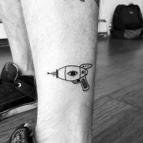 Space Gun Simple Leg Mens Tattoos