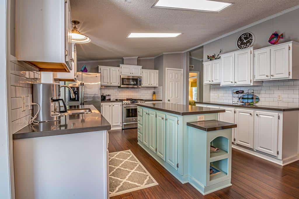 large country style kitchen white cabinets turquoise island cabinets 