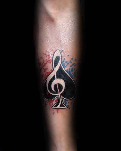 Spade Music Note Mens Tattoo With White Ink