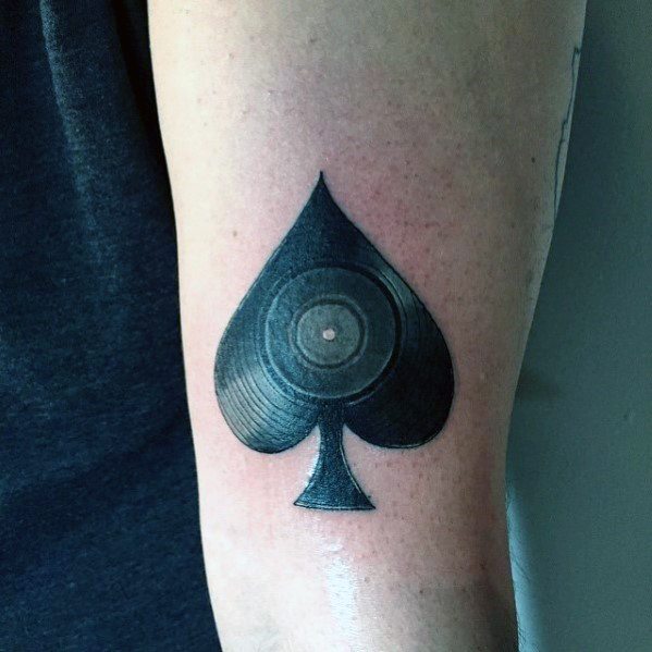 Spade With Record Mens Simple Music Arm Tattoo