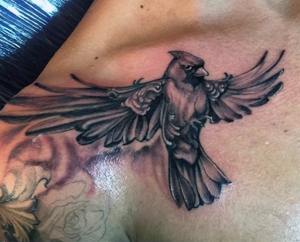 Sparrow With Beautiful Wings Tattoo Males Chest