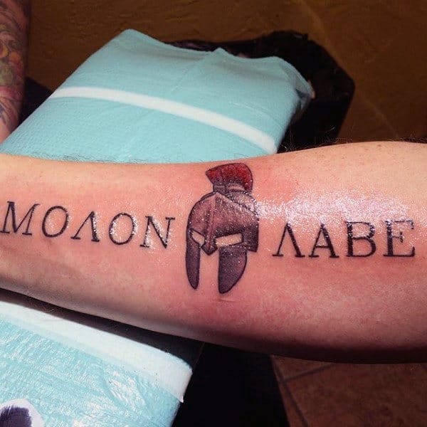 Sparta Warrior Molon Labe Mens Tattoo On Forearm