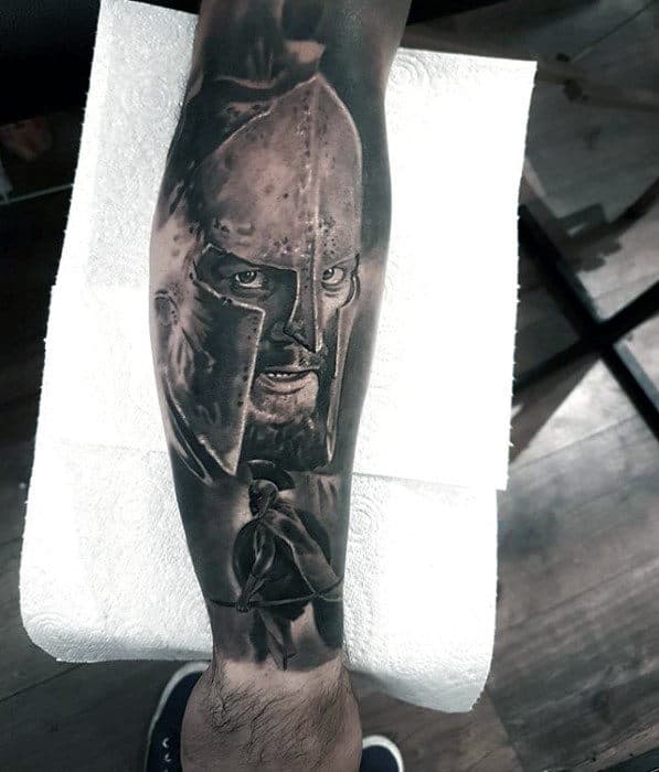 Spartan Warrior Awesome Tattoo Sleeve Ideas For Men On Leg