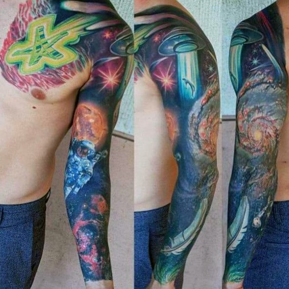 Spectacular Mens Full Sleeve Outer Space Tattoo