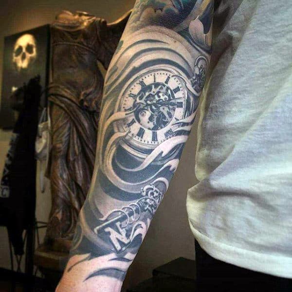 Spectacular Pocket Watch Tattoos On Forearms For Men