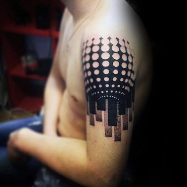 Sphere With Dots Negative Space Guys Artsy Upper Arm Tattoo