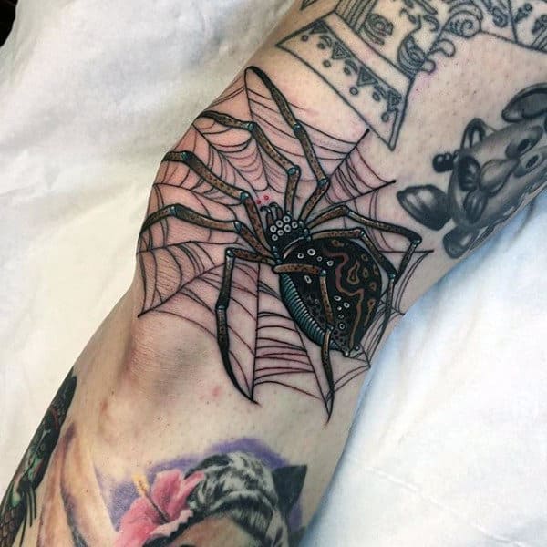 Spider And Web Knee Male Tattoos