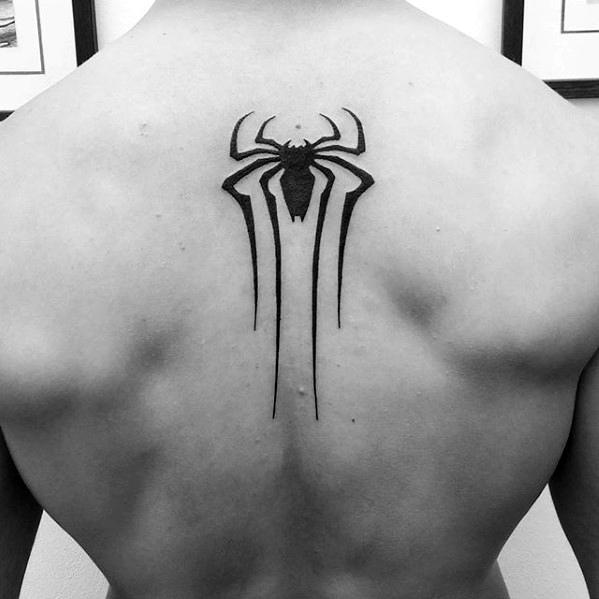 Spider Awesome Black Ink Mens Small Upper Back Tattoo