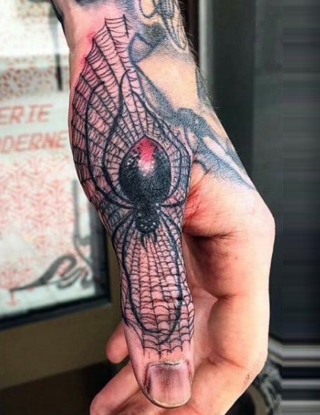 Spider On Intricately Sewn Web Tattoo On Thumbs Men