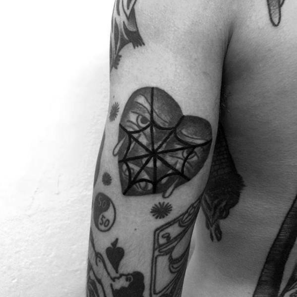Spider Web Heart Tricep Blast Over Tattoo Ideas On Guys