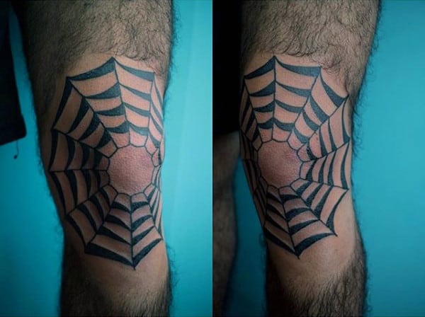 Spider Web Knee Tattoos For Men