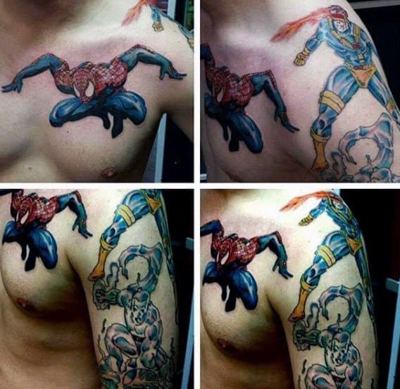 Spiderman Mid Air Tattoo Male Upper Arms