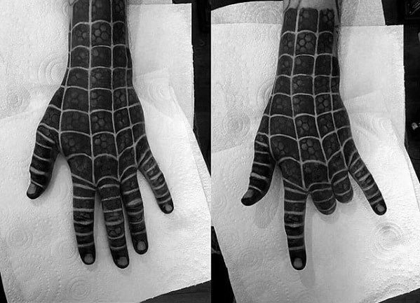 Spiderman Themed Mens 3d Web Hand Tattoo