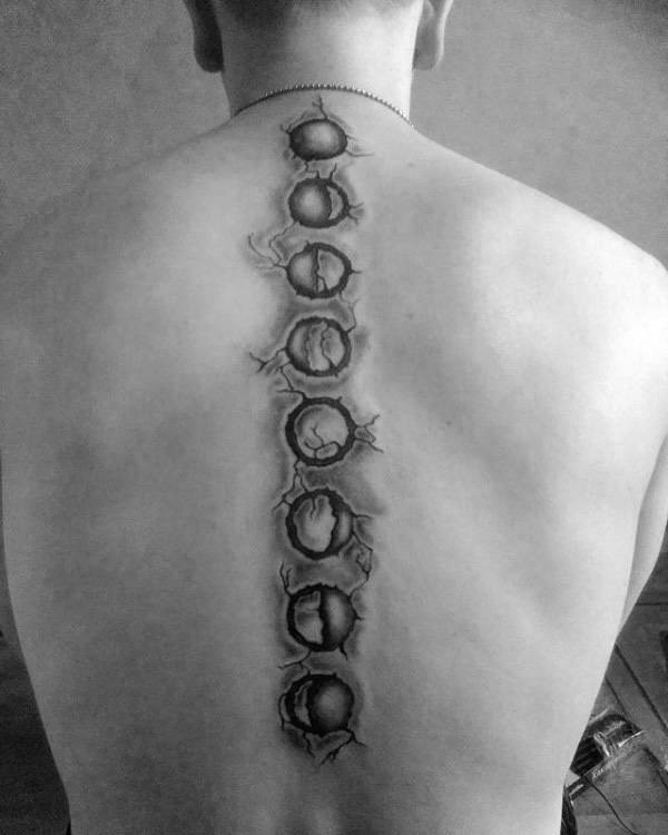 Spine Mens Shaded Moon Phases Tattoos.