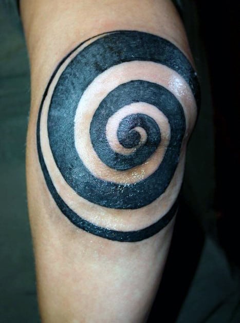 Spiral Elbow Tattoo For Men In Black Ink