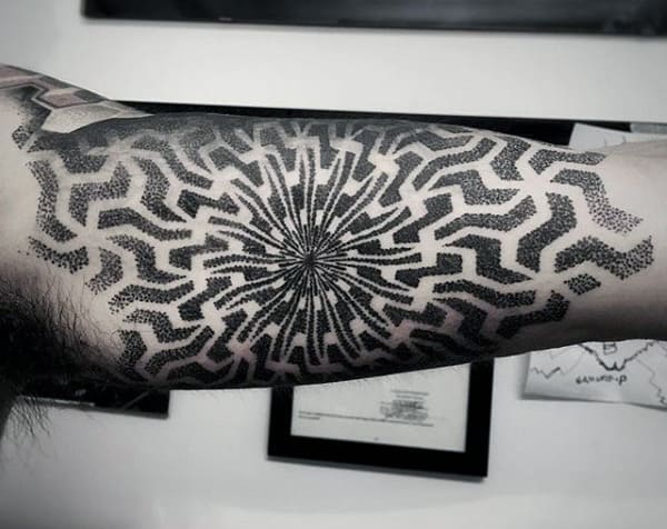 Spiral Geometric Pattern Sun Mens Amazing Bicep Tattoo