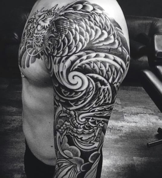 Spiral Grey Body Dragon Tattoo Male Sleeves