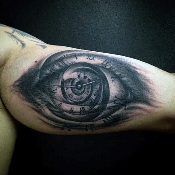 Spiral Grey Eye Time Piece Tattoo Male Arms