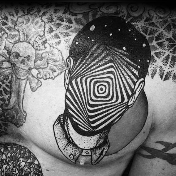 Spiral Optical Illusion Consciousness Guys Chest Tattoos