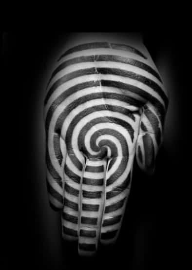 Spiral Optical Illusion Geometric Hand Mens Tattoo Designs