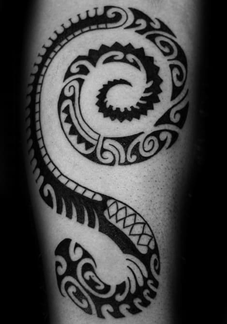 Spiral Tribal Snake Male Inner Forearm Tattoos