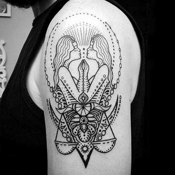 Spiritual Gemini Guys Upper Arm Tattoo Design Ideas