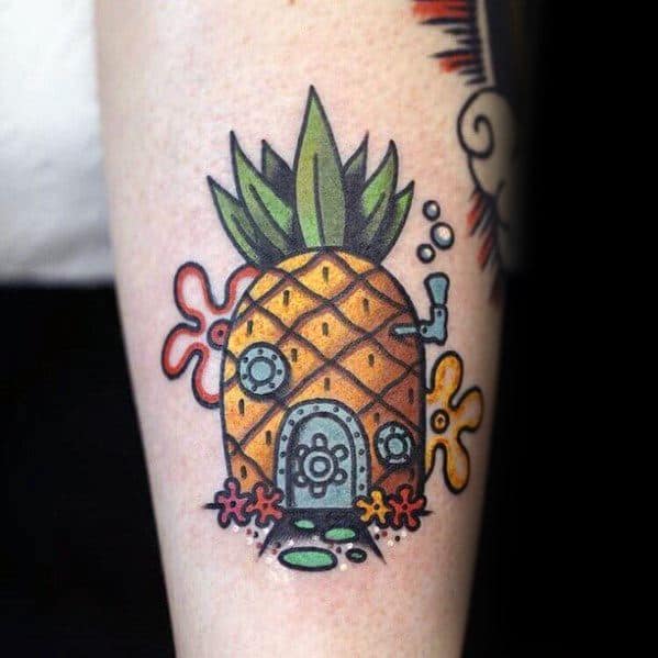 Spongebob Pinapple House Tattoos For Gentlemen