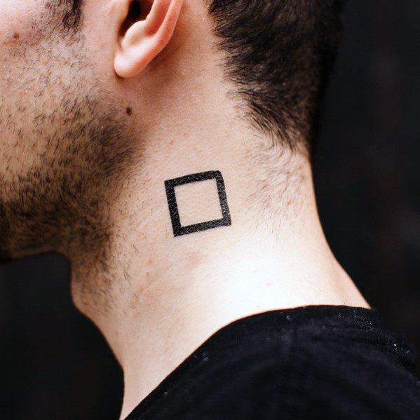 Square Black Ink Guys Small Neck Tattoo