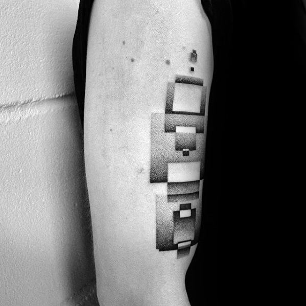 Square Blocks Dotwork Simple Geometric Male Arm Tattoos