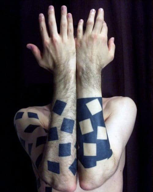 Square Blocks Mens Forearm Blackwork Tattoos Negative Space