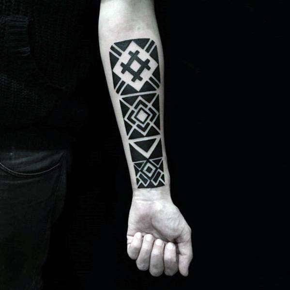 Square Blocks With Negative Space Design Guys Simple Geometric Forearm Tattoo