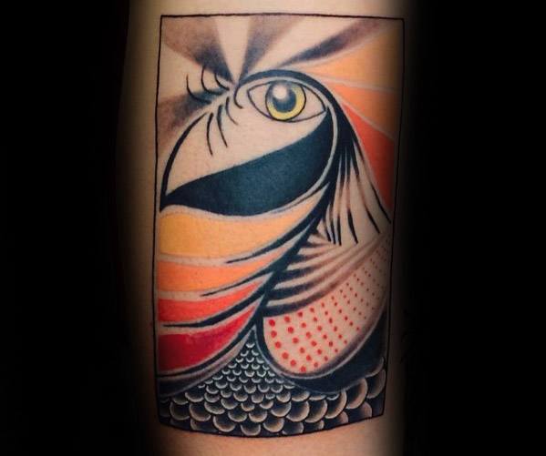 Square Forearm Artistic Male Pelican Tattoo Ideas
