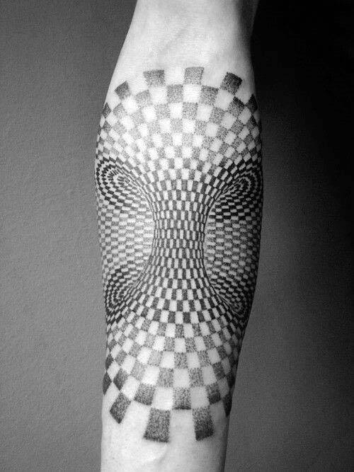 Squares Optical Illusion Spiral Mens Forearm Tattoo