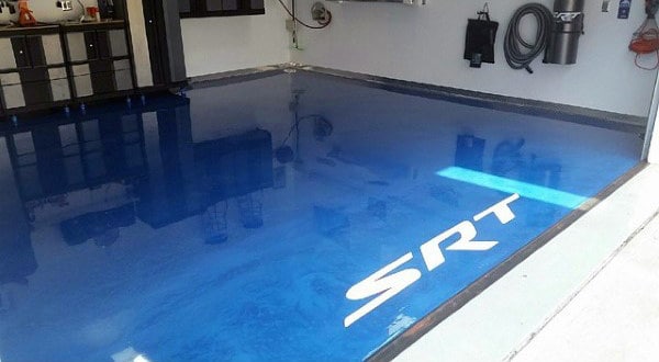 Srt Logo Blue Garage Epoxy Paint Floor Covering Design Ideas