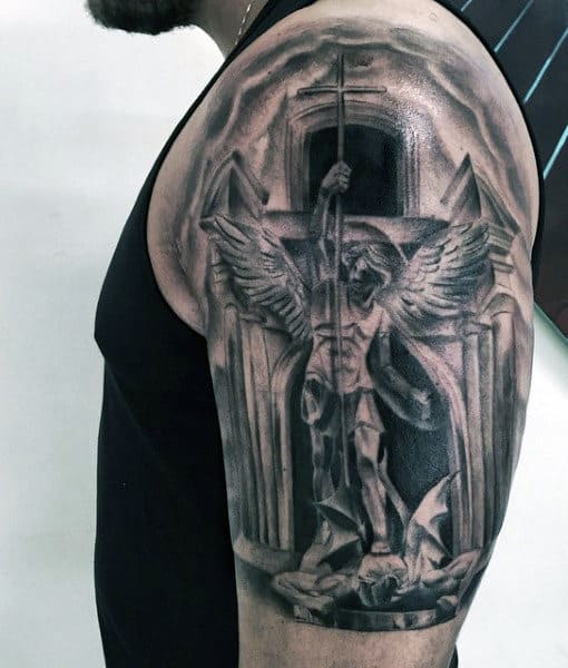 St Michael Angel Tattoo For Males On Upper Arm