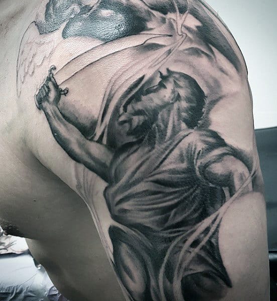 St Michael Back Tattoo For Men
