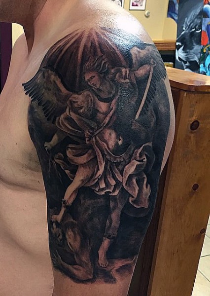 St Michael Tattoo Half Sleeve For Men