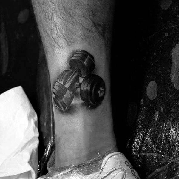Stacked Dumbbells Realistic Fitness Tattoo Ideas For Men