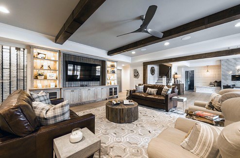 Stained Dark Wood Beams With White Painted Basement Ceiling Ideas
