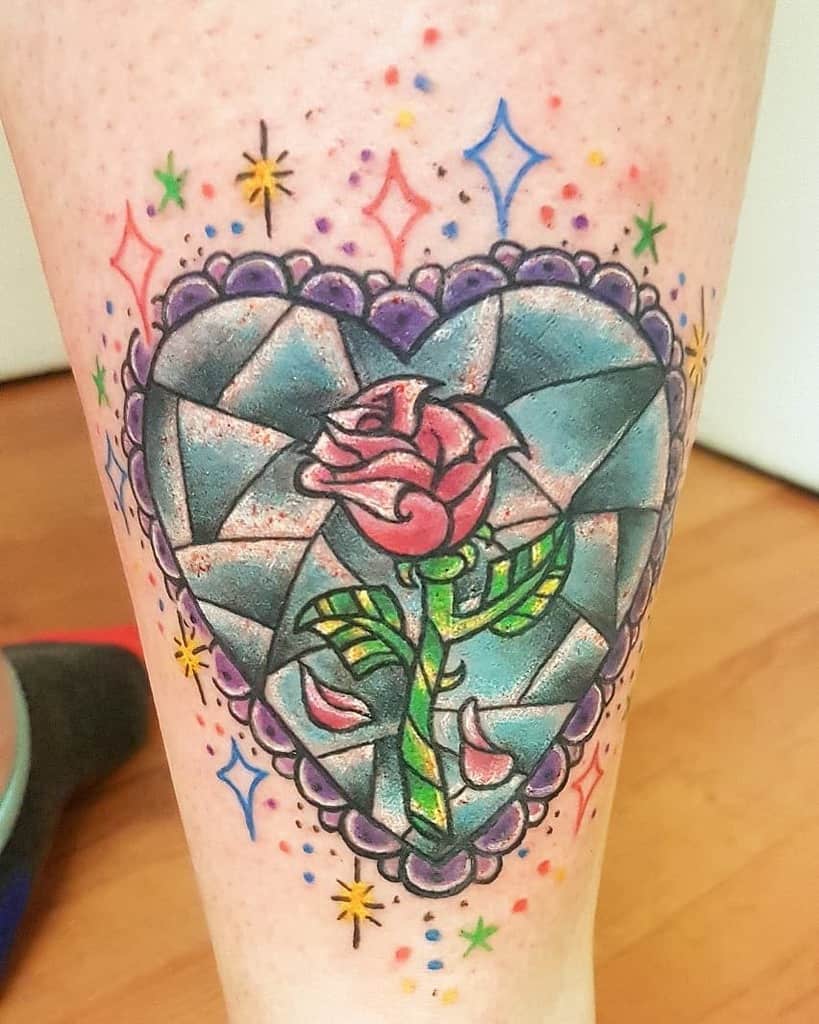 stained glass beauty and the beast rose tattoos debaydeluxtattoo