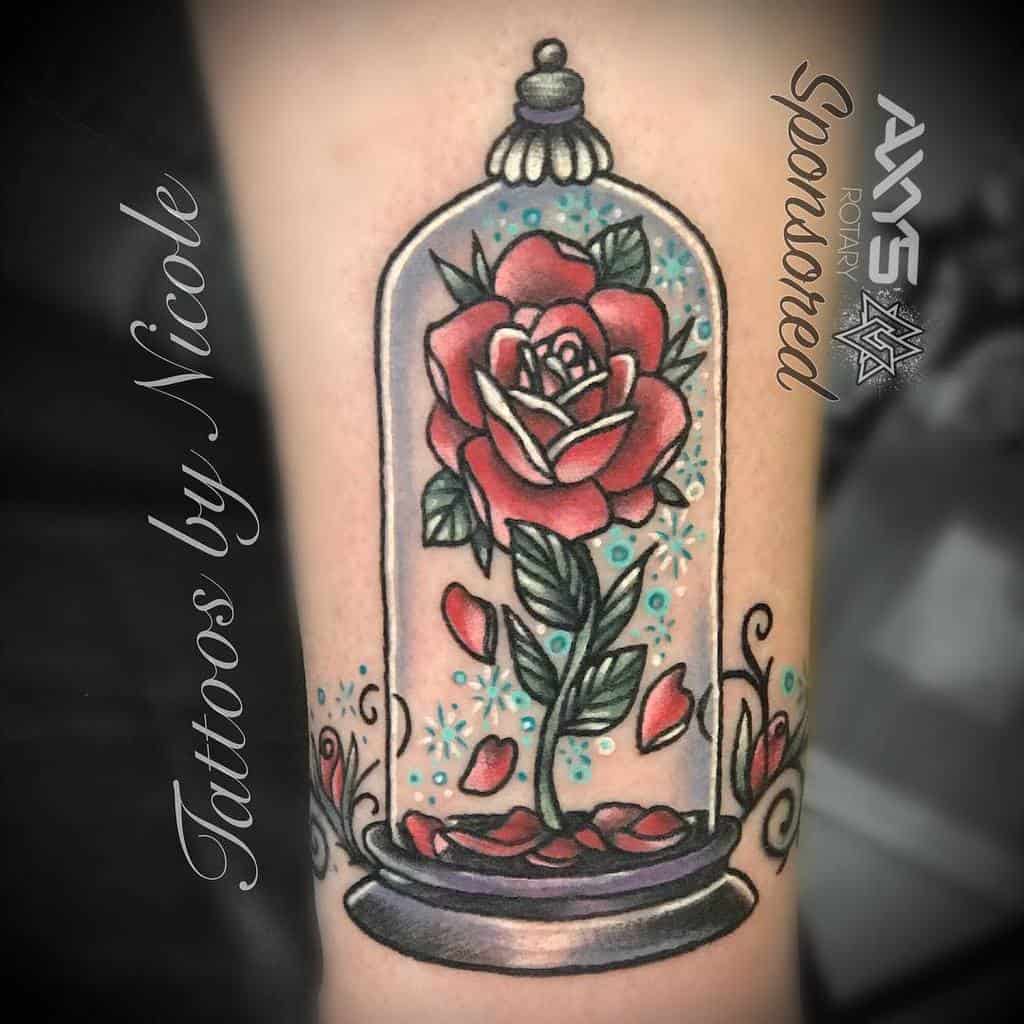 stained glass beauty and the beast rose tattoos nicoleatvoodouxtattoux